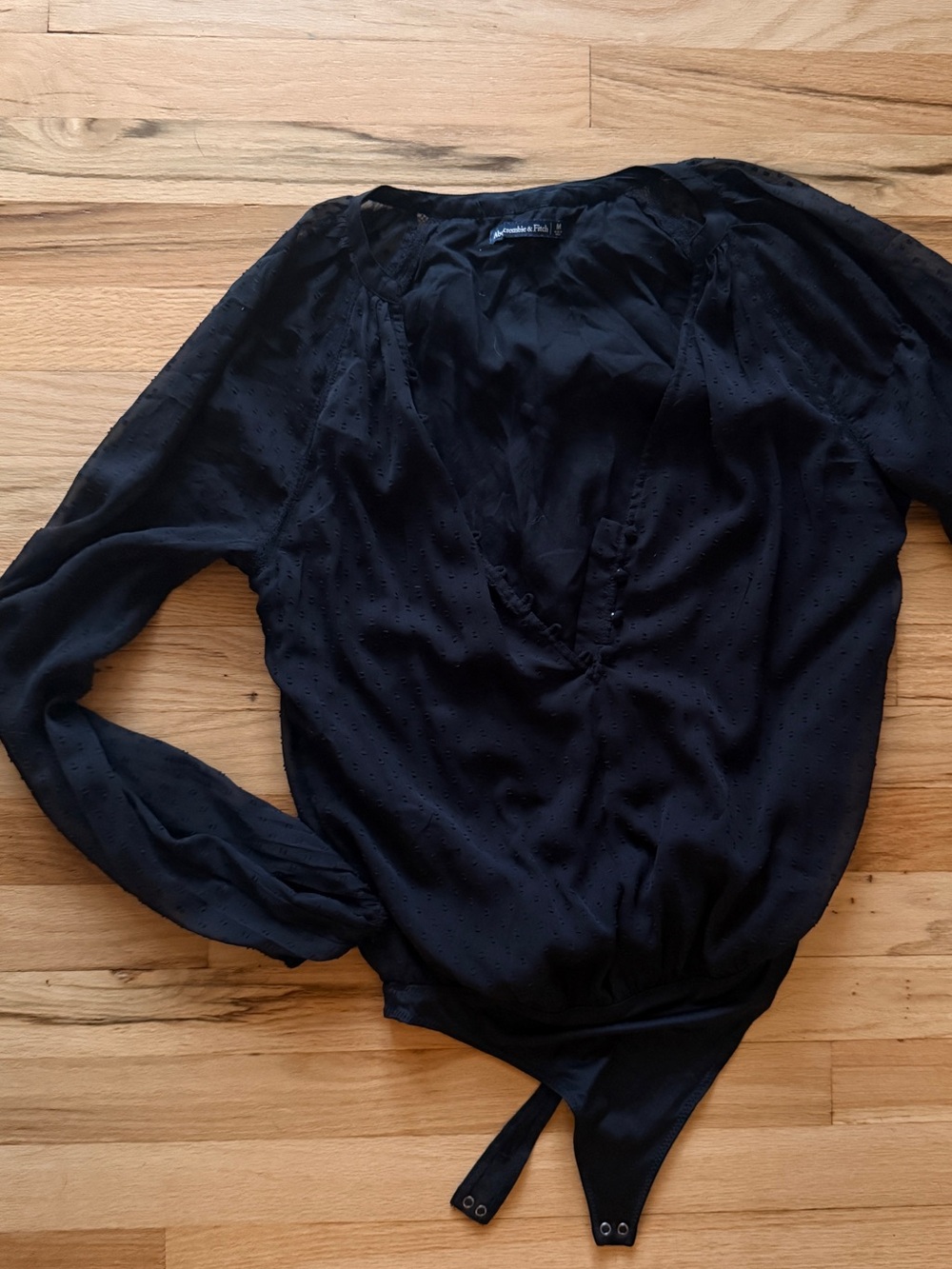 Abercrombie & Fitch Black Long-Sleeve V-Neck Wrap Bodysuit